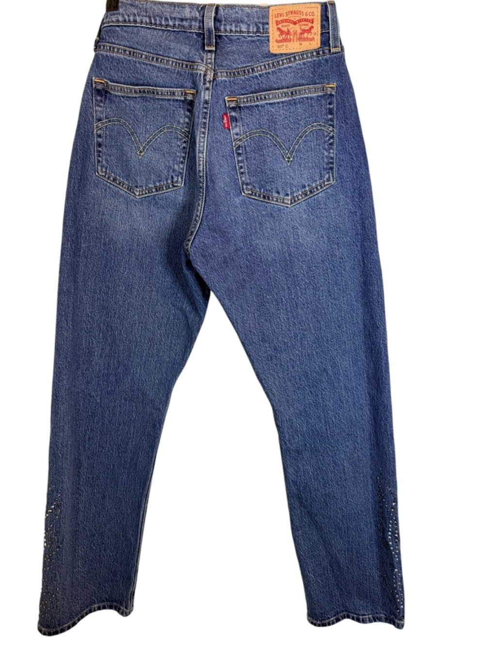 Levi’s 501 Curve Studded Jeans Size 28 Medium Wash Straight Leg Vintage Style - Picture 5 of 10